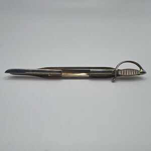 Swank Sword Tie Clip Clasp Bar Mixed Metal Silver Gold Two Tone Vintage Signed